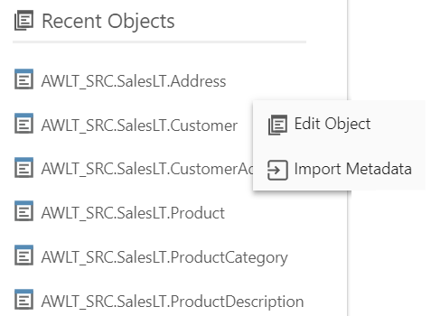 Recent Objects Quick Menu Recent Objects Quick Menu