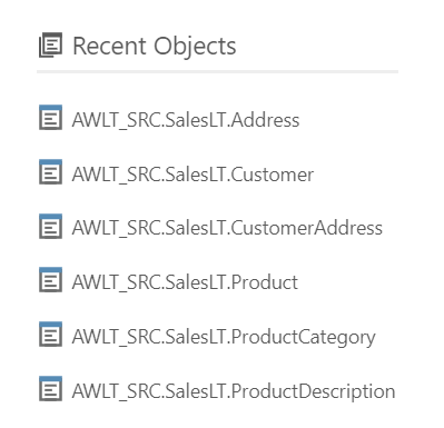 Recent Objects Pane Recent Objects Pane