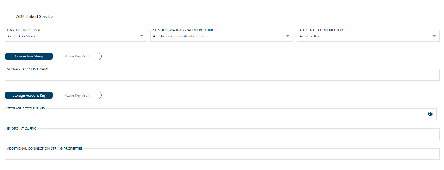 Azure Blob Storage Linked Service Form Azure Blob Storage Linked Service Form
