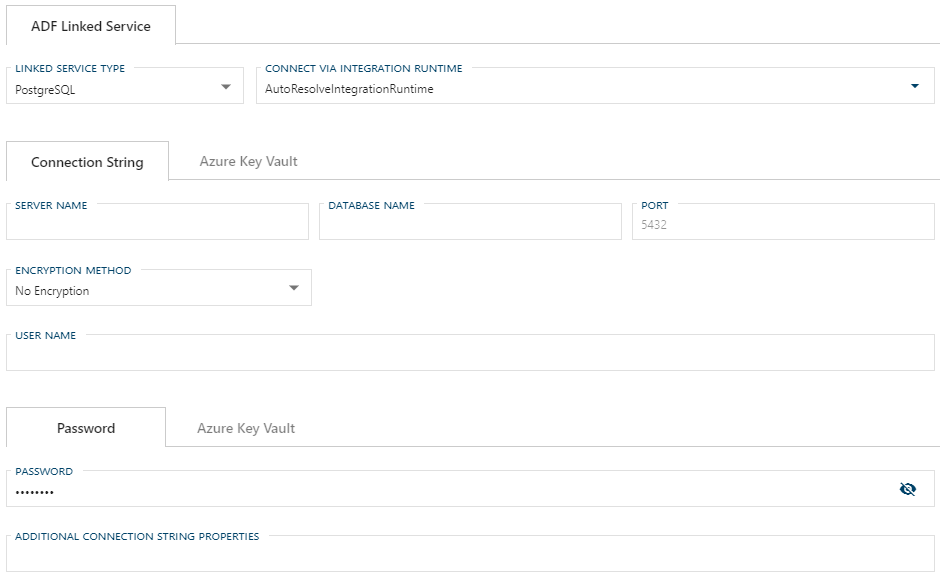 Azure Database for PostgreSQL Linked Service Form Azure Database for PostgreSQL Linked Service Form