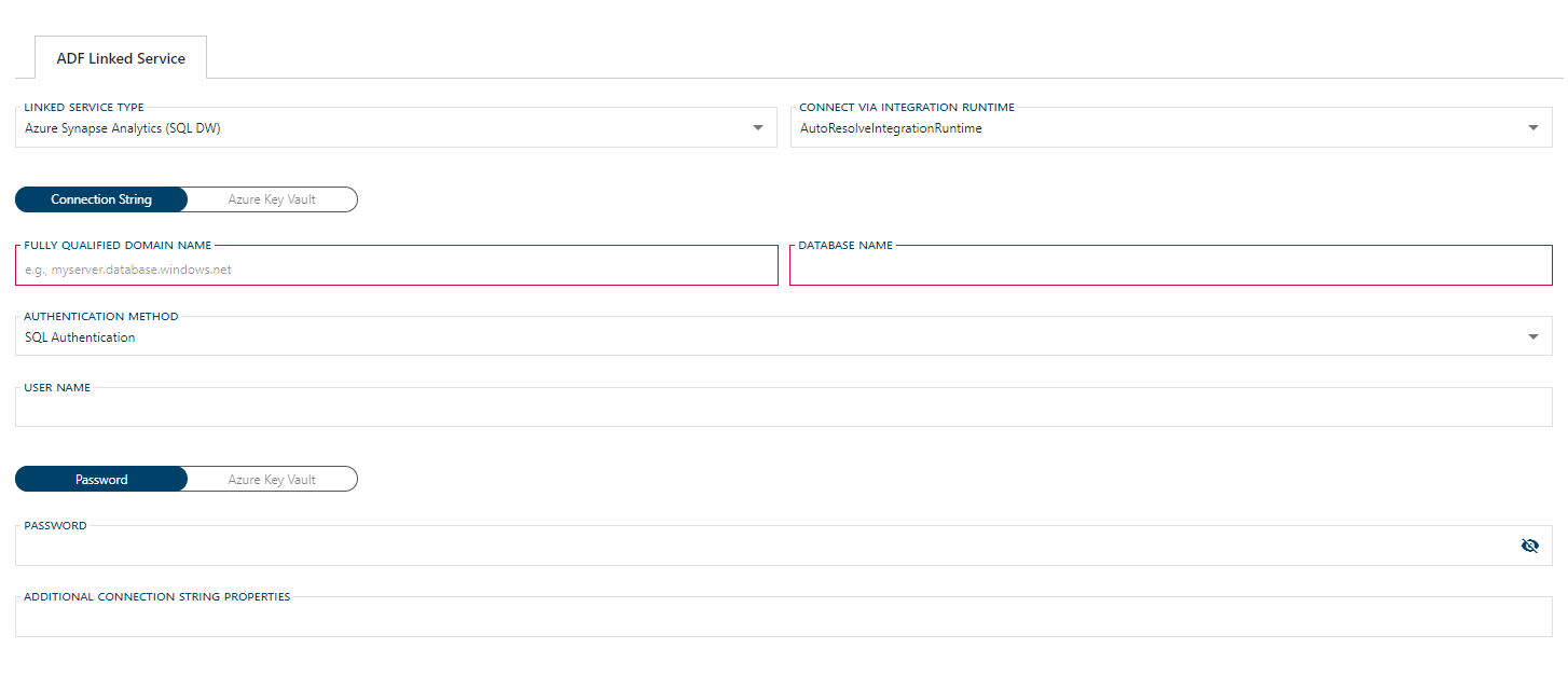 Azure SQL Data Warehouse Linked Service Form Azure SQL Data Warehouse Linked Service Form
