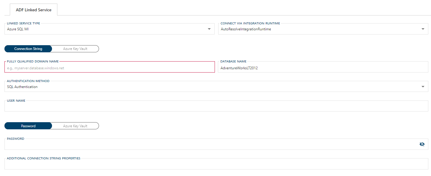 SQL Managed Instance Linked Service Form SQL Managed Instance Linked Service Form