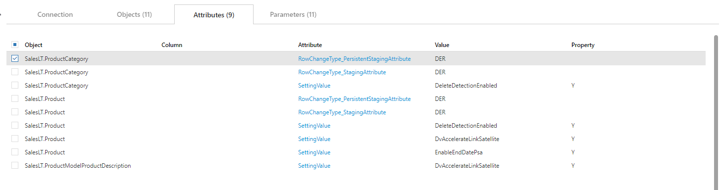 Attributes Tab - Table Descriptions