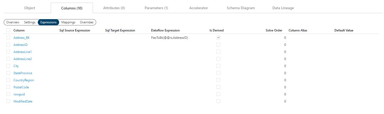 Columns - Expressions View