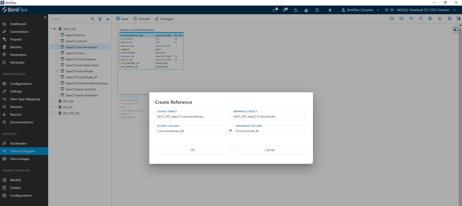Adding a new reference in the Schema Diagram Designer Adding a new reference in the Schema Diagram Designer