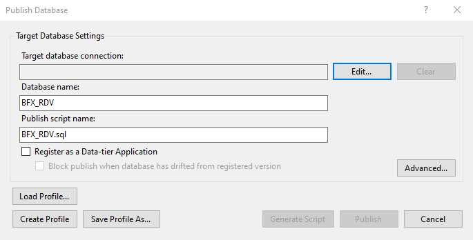 Publish Database Dialog Publish Database Dialog